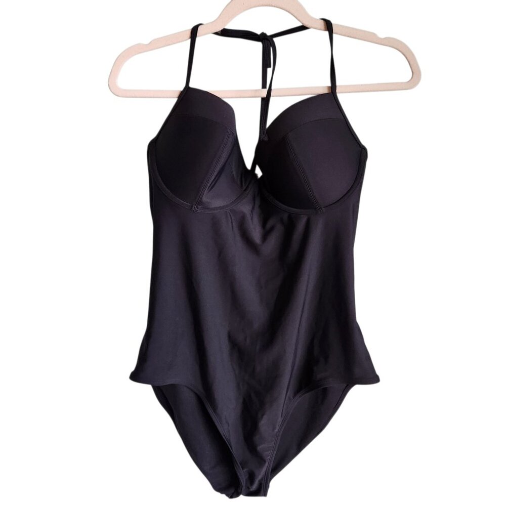 Old Navy Bathing Suit Black XL One Piece Halter Tie Back NEW Swimsuit